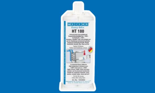 蓝色背景上的环氧树脂粘合剂