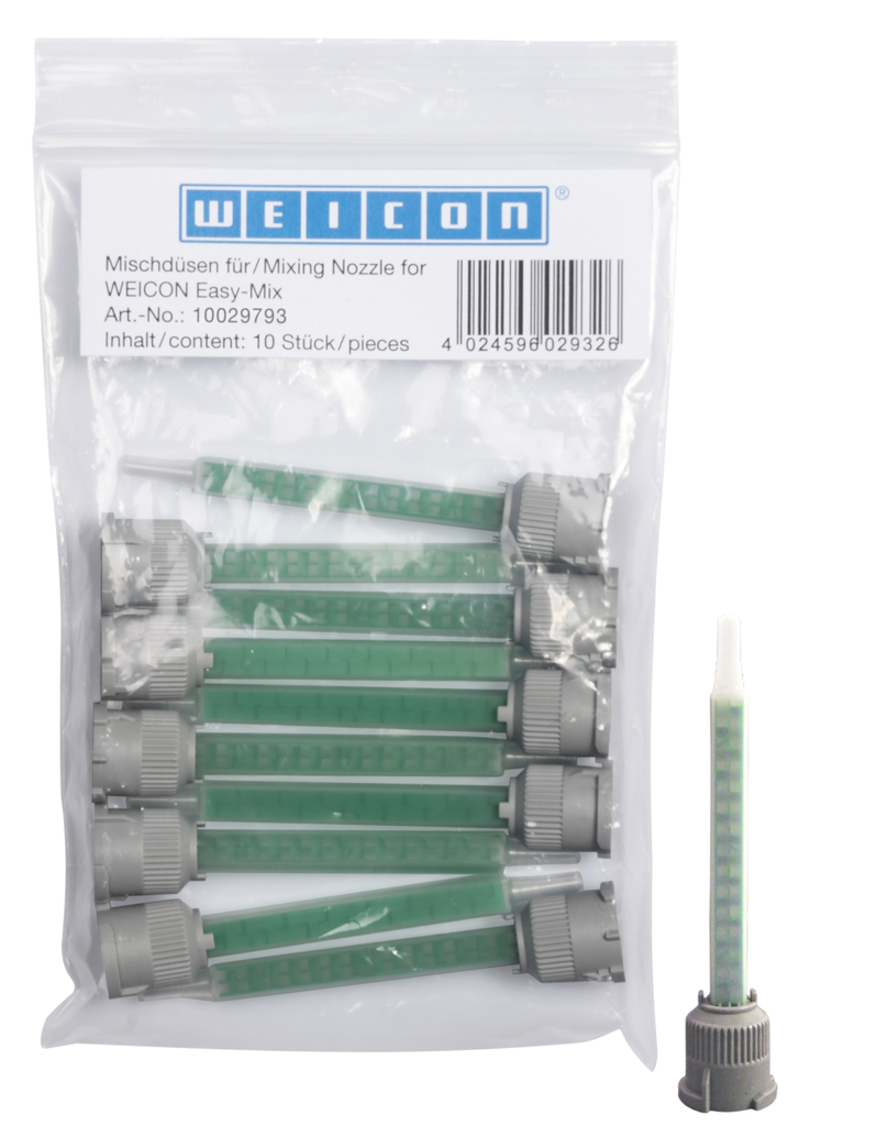 易混合型胶嘴 | 此款方形胶嘴适用于WEICON Easy-Mix易混合型产品的以下型号：RK-7300、PU 90、PU 240、PU透明款、PE-PP 50